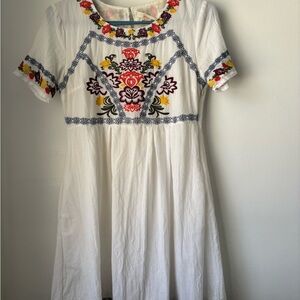 White Dress with Colorful Embroidery